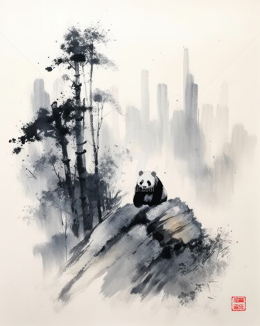 Painting titled "Panda 5.2461 No. 3" by Satori No Michi, Original Artwork, Watercolor