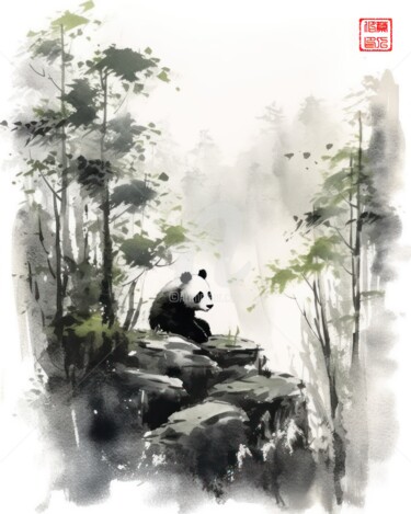 Peinture intitulée "Panda 5.2461 No. 4" par Satori No Michi, Œuvre d'art originale, Aquarelle