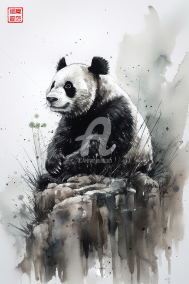 Painting titled "Panda 5.2461 No. 6" by Satori No Michi, Original Artwork, Watercolor