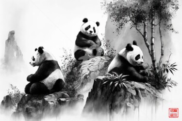 Painting titled "Panda 5.2461 No. 8" by Satori No Michi, Original Artwork, Watercolor