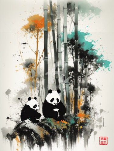 Painting titled "Panda 5.2461 No. 9" by Satori No Michi, Original Artwork, Watercolor