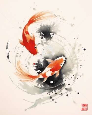 Peinture intitulée "Koi 5.2461 No. 1" par Satori No Michi, Œuvre d'art originale, Aquarelle