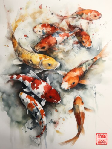 Peinture intitulée "Koi 5.2461 No. 2" par Satori No Michi, Œuvre d'art originale, Aquarelle