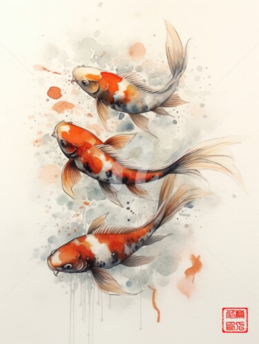Peinture intitulée "Koi 5.2461 No. 4" par Satori No Michi, Œuvre d'art originale, Aquarelle
