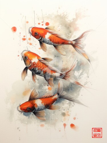 Peinture intitulée "Koi 5.2461 No. 8" par Satori No Michi, Œuvre d'art originale, Aquarelle
