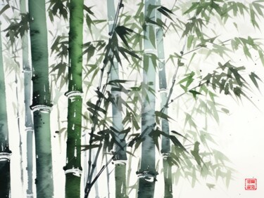 Peinture intitulée "Bamboo 5.2461 No. 2" par Satori No Michi, Œuvre d'art originale, Aquarelle