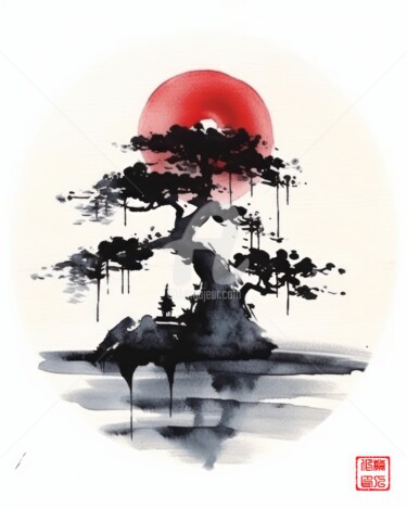 Pintura intitulada "Bonsai 5.2461 No. 2" por Satori No Michi, Obras de arte originais, Aquarela