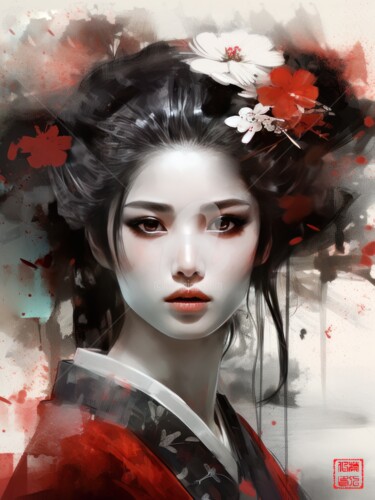 Peinture intitulée "Geisha 5.2461 No. 2" par Satori No Michi, Œuvre d'art originale, Aquarelle