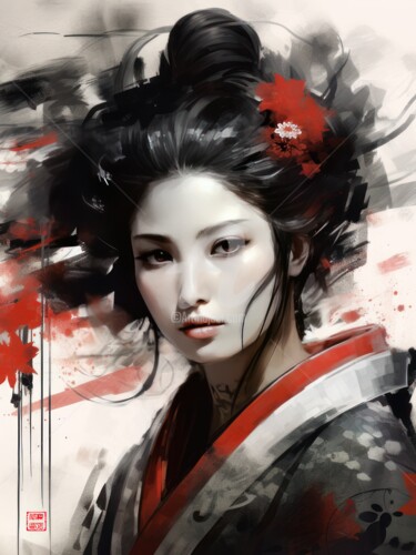 Pintura intitulada "Geisha 5.2461 No. 3" por Satori No Michi, Obras de arte originais, Aquarela