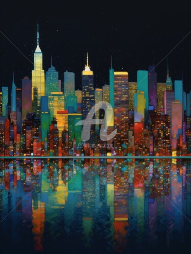 Peinture intitulée "New York City (Nigh…" par Satori No Michi, Œuvre d'art originale, Acrylique