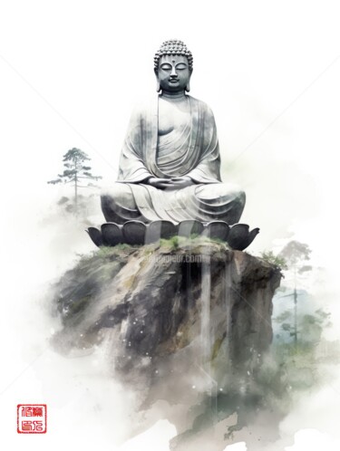Картина под названием "Buddha 5.2461 No. 1" - Satori No Michi, Подлинное произведение искусства, Акварель
