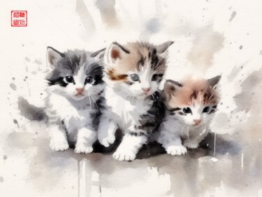 Pintura intitulada "Neko 5.2461 No. 2" por Satori No Michi, Obras de arte originais, Aquarela