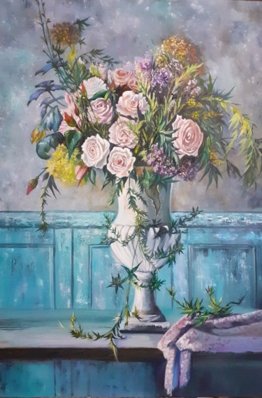 Картина под названием "Розы." - Елена Хевелева, Подлинное произведение искусства, Масло