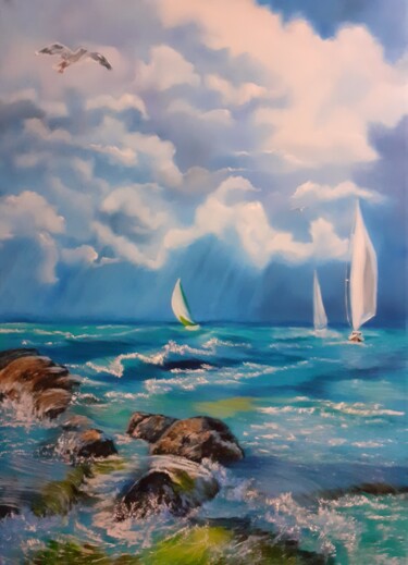 Картина под названием "Поющие струны моря." - Елена Хевелева, Подлинное произведение искусства, Масло