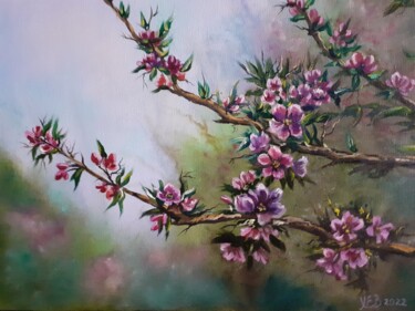 Картина под названием "Цветущая ветка." - Елена Хевелева, Подлинное произведение искусства, Масло