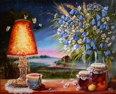 Картина под названием "Тихий теплый вечер." - Елена Хевелева, Подлинное произведение искусства, Масло Установлен на Деревянн…