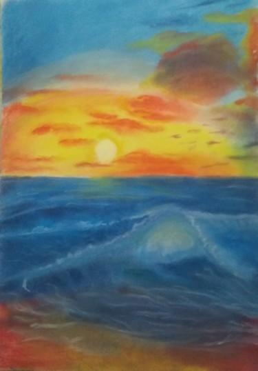 Dibujo titulada "Sunset by the Sea" por Satwik Sengupta, Obra de arte original, Carbón