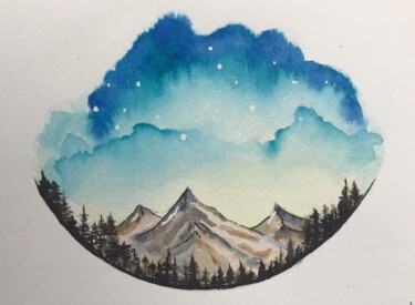 Schilderij getiteld "Montagnes" door Satyä (Daniele Boutier), Origineel Kunstwerk, Aquarel