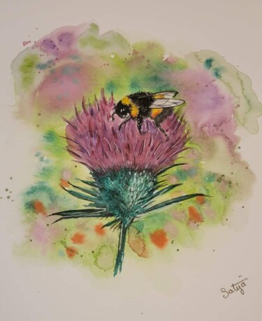 Pintura intitulada "Bee" por Satyä (Daniele Boutier), Obras de arte originais, Aquarela
