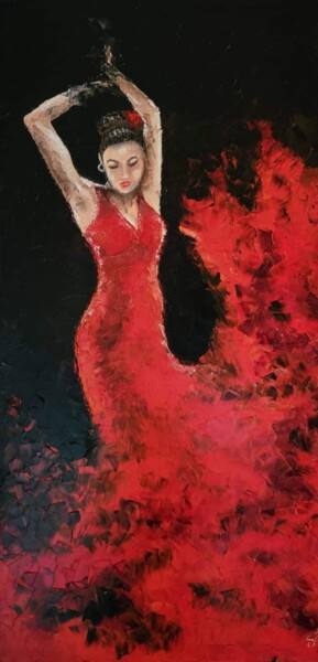 Schilderij getiteld "La danseuse de flam…" door Satyä (Daniele Boutier), Origineel Kunstwerk, Olie