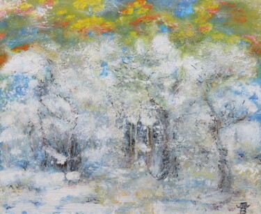 Painting titled ""Winterzauberwald"…" by Satyam Art, Original Artwork, Acrylic