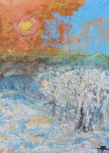 Malerei mit dem Titel ""Sonne und Schnee"" von Satyam Art, Original-Kunstwerk, Acryl