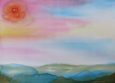 Painting titled ""Sonnenuntergang" -…" by Satyam Art, Original Artwork, Textile fiber Mounted on Glass