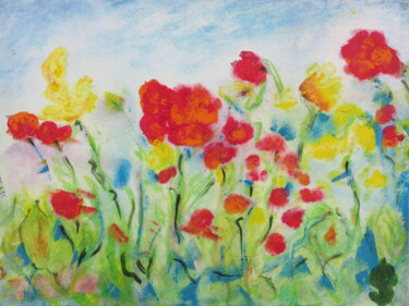 Schilderij getiteld ""Blumenwiese II"" door Satyam Art, Origineel Kunstwerk, Acryl