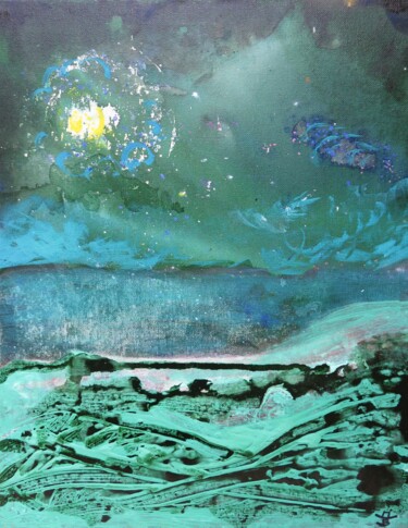 Peinture intitulée ""Aurora Borealis" IV" par Satyam Art, Œuvre d'art originale, Acrylique