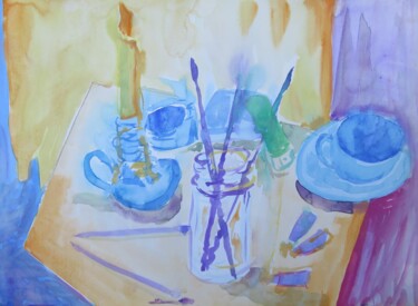 Schilderij getiteld ""Atelier" - Stilleb…" door Satyam Art, Origineel Kunstwerk, Aquarel