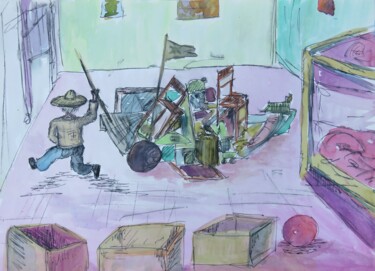 Schilderij getiteld ""Das Kinderzimmer"" door Satyam Art, Origineel Kunstwerk, Inkt