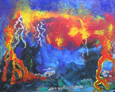 Painting titled ""Vulkanausbruch auf…" by Satyam Art, Original Artwork, Acrylic