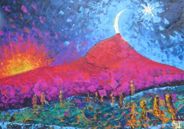 Malerei mit dem Titel ""Vulkanausbruch"" von Satyam Art, Original-Kunstwerk, Acryl