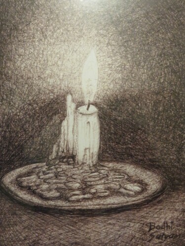 Tekening getiteld "Kerzenschein" door Satyam Art, Origineel Kunstwerk, Inkt