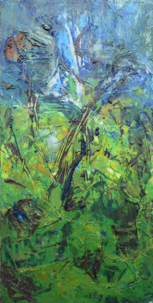 Malerei mit dem Titel "Tryptichon "Grüne T…" von Satyam Art, Original-Kunstwerk, Acryl