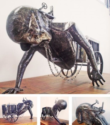 Sculpture titled "niño de carton" by Saucestoickoff, Original Artwork, Metals