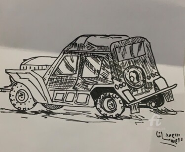 Drawing titled "Jeep" by Saud Ali Alassaf, Original Artwork, Ink