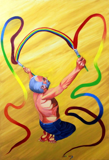 Schilderij getiteld "Atrapador de colores" door Saúl Nagelberg, Origineel Kunstwerk, Olie