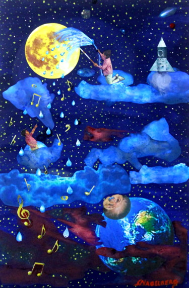 Kolaże zatytułowany „Bañar la Luna” autorstwa Saúl Nagelberg, Oryginalna praca, Kolaże
