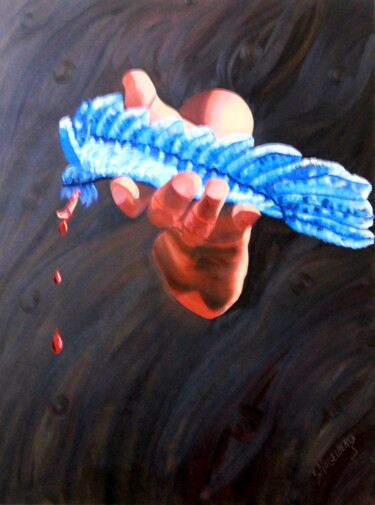 Peinture intitulée "Azul un ala" par Saúl Nagelberg, Œuvre d'art originale, Huile