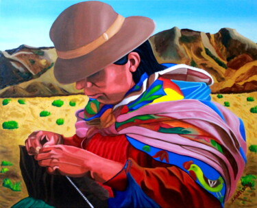 Pintura titulada "La tejedora" por Saúl Nagelberg, Obra de arte original, Oleo