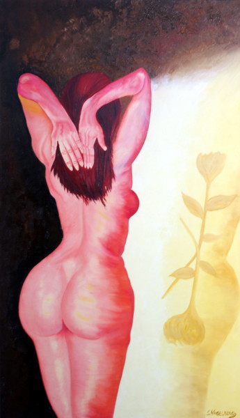 Malerei mit dem Titel "Mujer Flor" von Saúl Nagelberg, Original-Kunstwerk, Öl