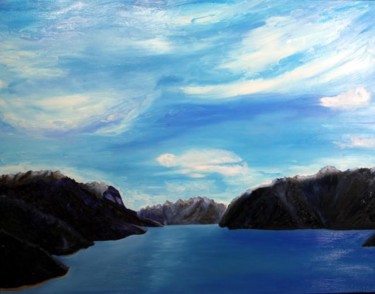 Painting titled "Atardecer en Lago T…" by Saúl Nagelberg, Original Artwork, Oil