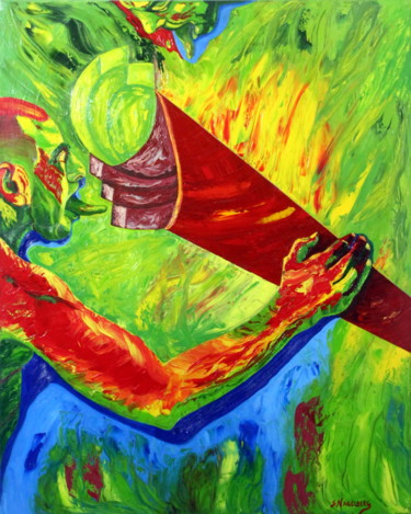 Картина под названием "Chocolate y  verde…" - Saúl Nagelberg, Подлинное произведение искусства, Масло