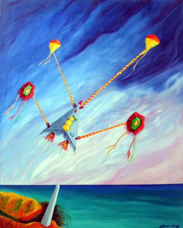 Malerei mit dem Titel "Remolcando avioncit…" von Saúl Nagelberg, Original-Kunstwerk, Öl
