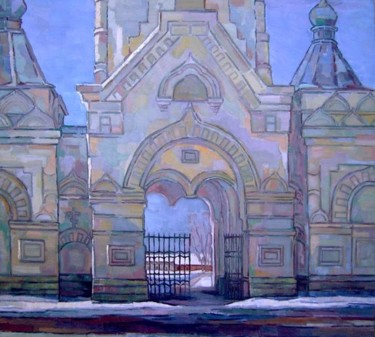Schilderij getiteld "Врата моего монасты…" door Oleg Saulov, Origineel Kunstwerk, Olie