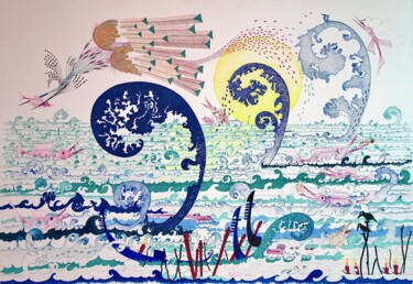 Tekening getiteld "N°1604" door Saulterre, Origineel Kunstwerk, Inkt Gemonteerd op Plexiglas