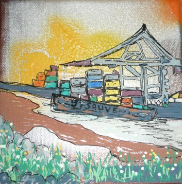 Peinture intitulée "Docks sur Seine ..." par Sylvie Sauvé, Œuvre d'art originale