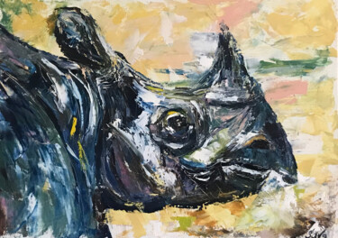 Картина под названием "rhinoceros" - Sava, Подлинное произведение искусства, Масло