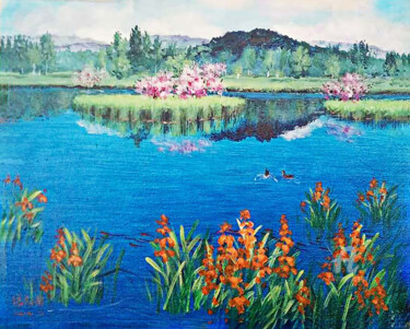 绘画 标题为“桃花潭水碧如蓝” 由张志国, 原创艺术品, 彩画